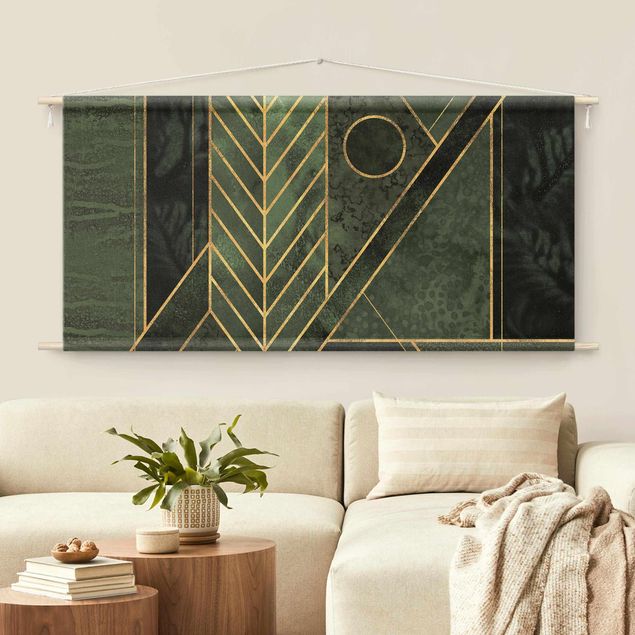 Wandbehang Geometrische Formen Smaragd Gold