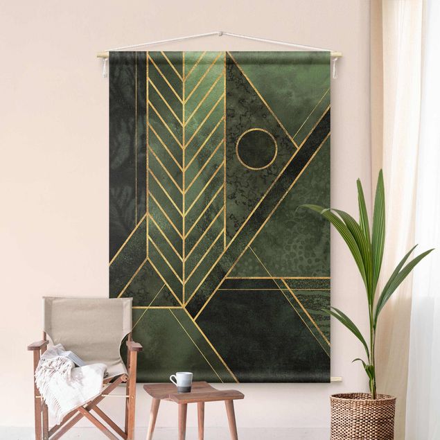 Wandbehang Geometrische Formen Smaragd Gold