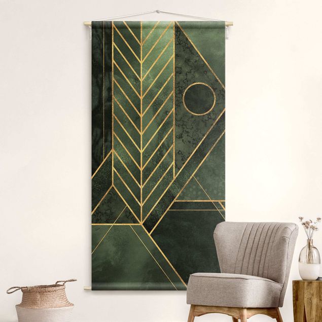 Wandbehang groß Geometrische Formen Smaragd Gold