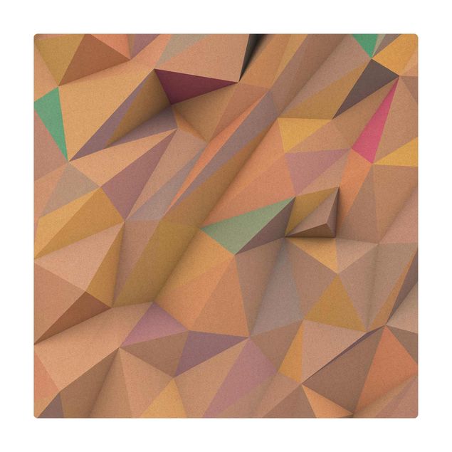 Kork-Teppich - Geometrische Pastell Dreiecke in 3D - Quadrat 1:1