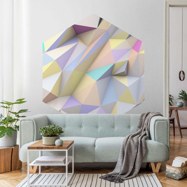 Design Tapeten Geometrische Pastell Dreiecke in 3D
