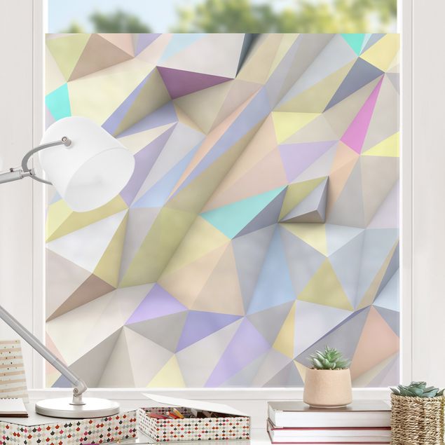 bunte Fensterfolie Geometrische Pastell Dreiecke in 3D