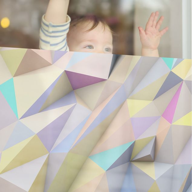 Fensterfolie - Sichtschutz - Geometrische Pastell Dreiecke in 3D - Fensterbilder