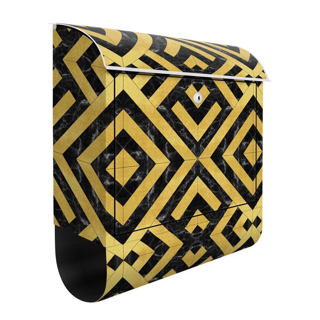 Briefkasten Muster Geometrischer Fliesenmix Art Deco Gold Schwarzer Marmor