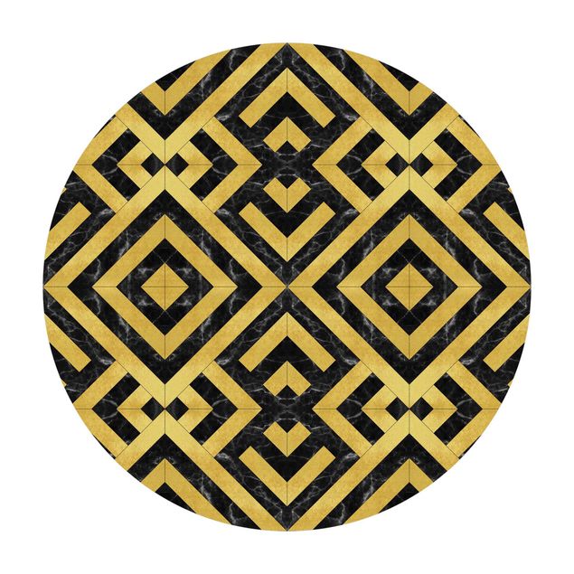 grosser Teppich Geometrischer Fliesenmix Art Deco Gold Schwarzer Marmor