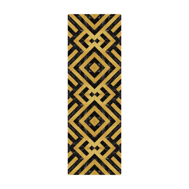Kork-Teppich - Geometrischer Fliesenmix Art Deco Gold Schwarzer Marmor - Hochformat 1:2