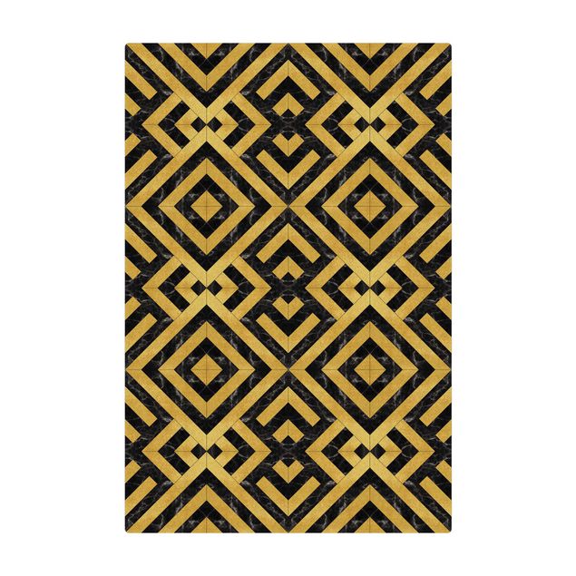 Kork-Teppich - Geometrischer Fliesenmix Art Deco Gold Schwarzer Marmor - Hochformat 2:3