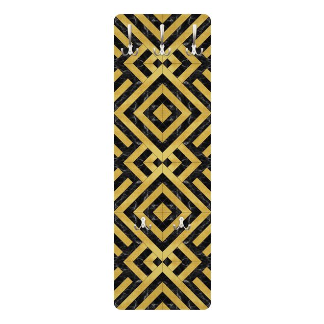 Garderobe - Geometrischer Fliesenmix Art Deco Gold Schwarzer Marmor