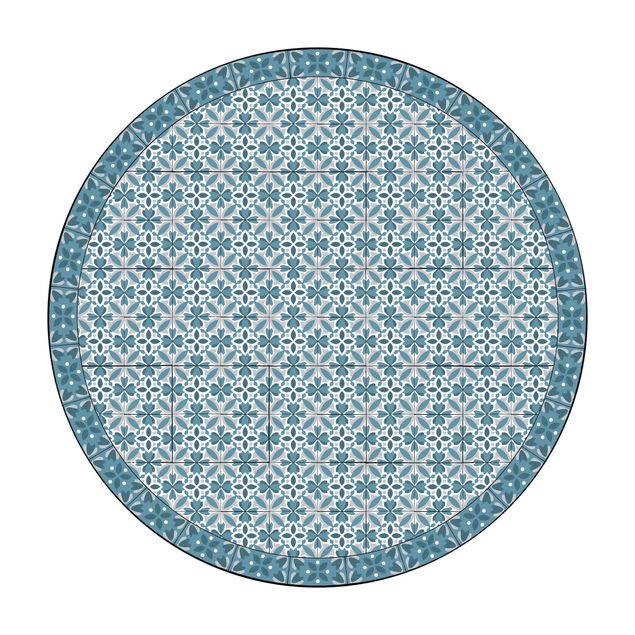 Vinyl-Bodenmatten Geometrischer Fliesenmix Blüte Blaugrau