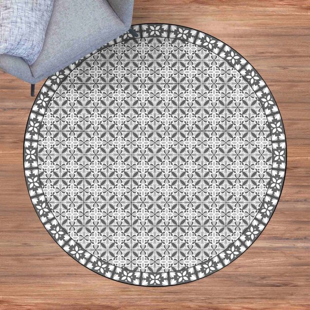 Moderne Teppiche Geometrischer Fliesenmix Blüte Grau