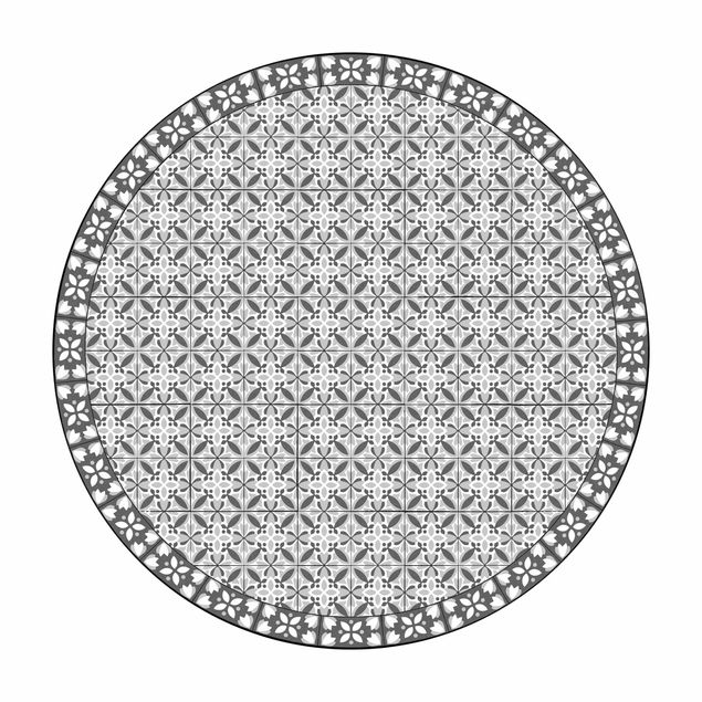 Vinyl-Teppich Geometrischer Fliesenmix Blüte Grau