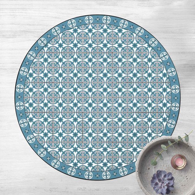 Teppich für Balkon Geometrischer Fliesenmix Kreise Blaugrau