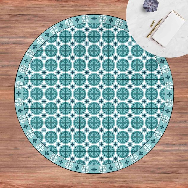 Moderne Teppiche Geometrischer Fliesenmix Kreise Türkis