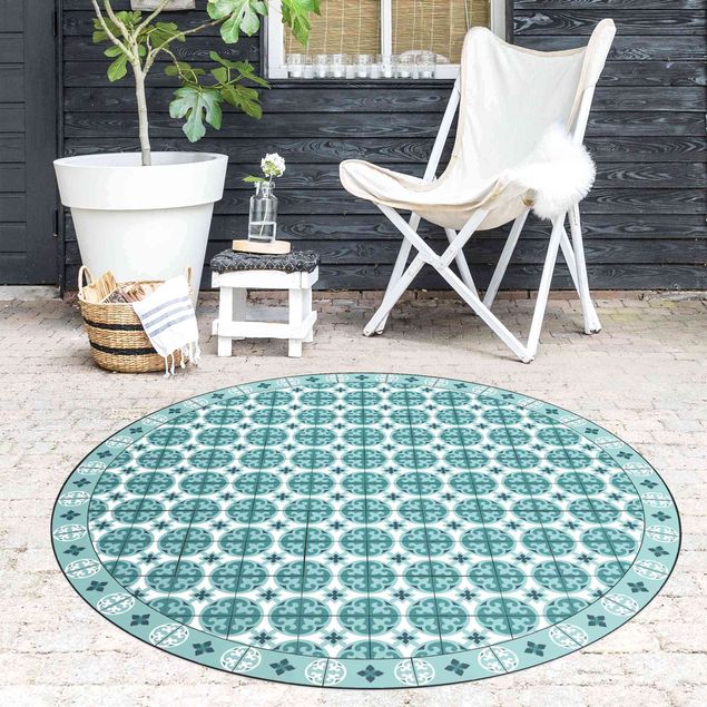 Outdoor Teppich Geometrischer Fliesenmix Kreise Türkis