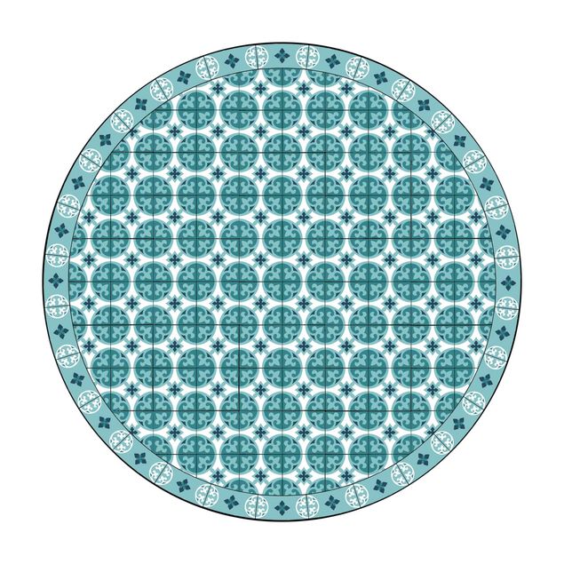Vinyl-Teppich Geometrischer Fliesenmix Kreise Türkis