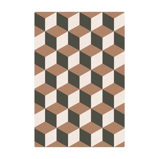 Kork-Teppich - Geometrischer Fliesenmix Würfel Blaugrau - Hochformat 2:3