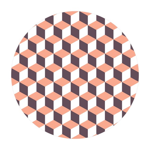 Vinyl-Teppich Geometrischer Fliesenmix Würfel Orange