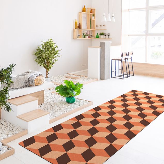 Teppich modern Geometrischer Fliesenmix Würfel Orange