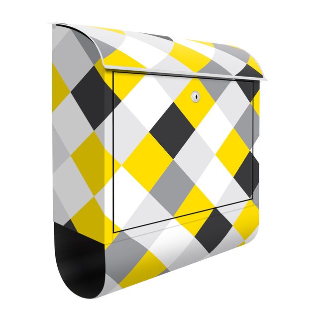 Briefkasten Muster Geometrisches Muster gedrehtes Schachbrett Gelb