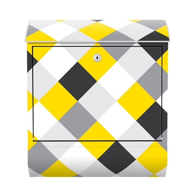 Design Briefkasten Geometrisches Muster gedrehtes Schachbrett Gelb