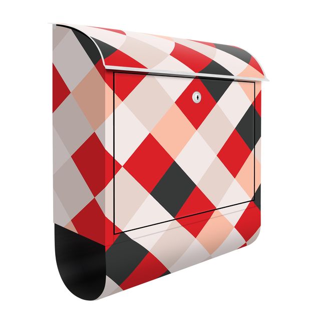 Briefkasten Muster Geometrisches Muster gedrehtes Schachbrett Rot