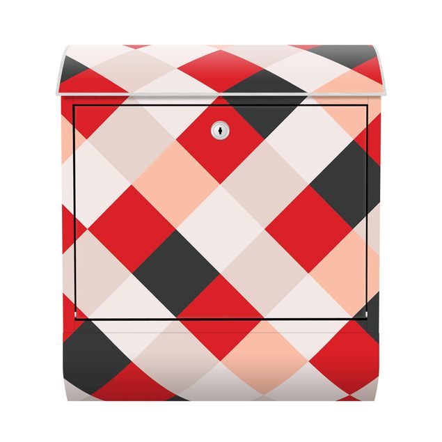 Briefkasten Design Geometrisches Muster gedrehtes Schachbrett Rot