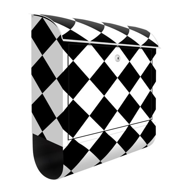 Briefkasten Schwarz-Weiß Geometrisches Muster gedrehtes Schachbrett Schwarz Weiß