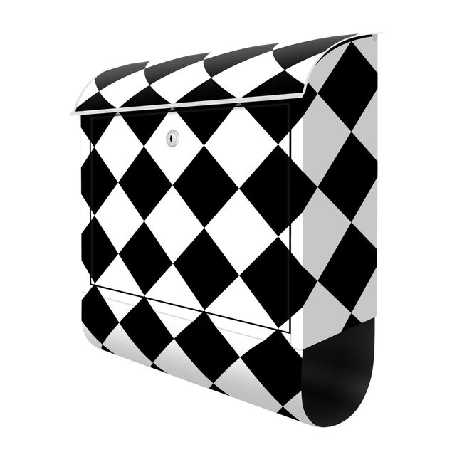 Design Briefkasten Geometrisches Muster gedrehtes Schachbrett Schwarz Weiß