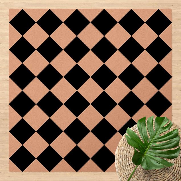 Teppich modern Geometrisches Muster gedrehtes Schachbrett Schwarz Weiß