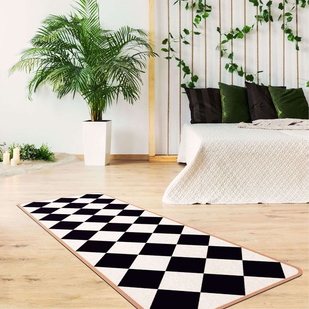 Teppiche groß Geometrisches Muster gedrehtes Schachbrett Schwarz Weiß