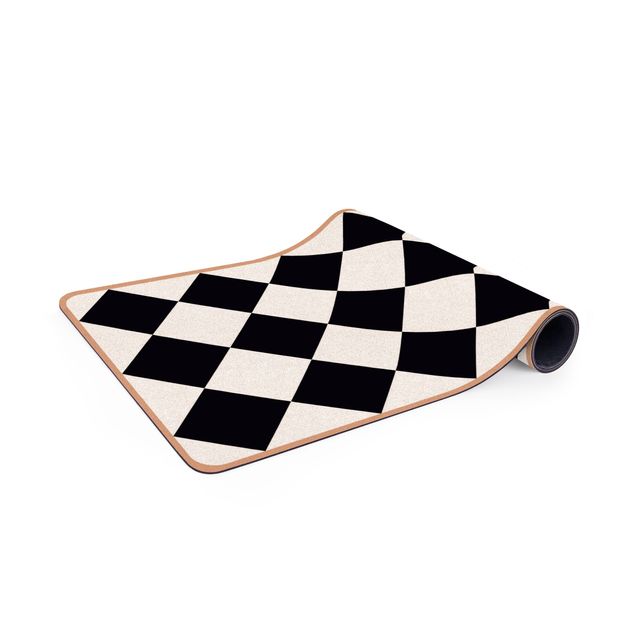 Yogamatte Kork - Geometrisches Muster gedrehtes Schachbrett Schwarz Weiß
