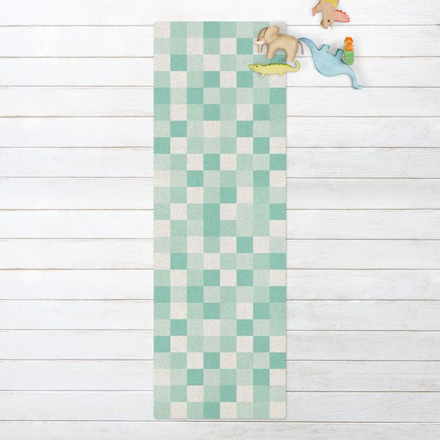 Teppich Läufer Geometrisches Muster Mosaik Mintgrün