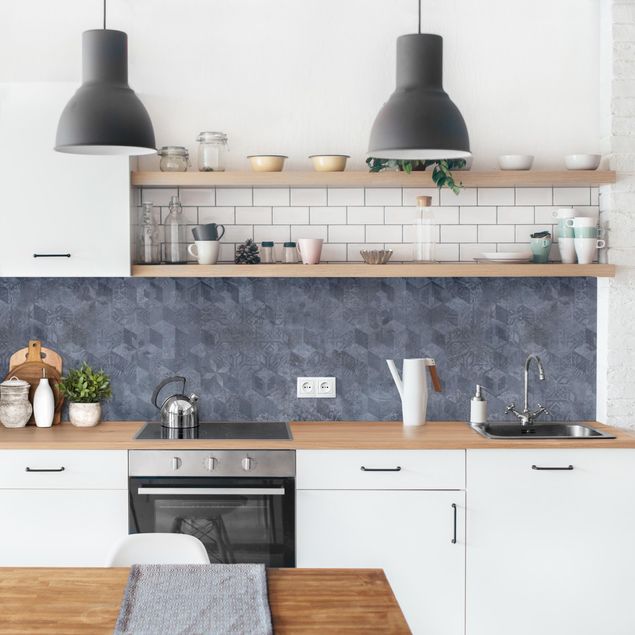 Wandpaneele Küche Geometrisches Vintage Muster mit Ornamenten Blau