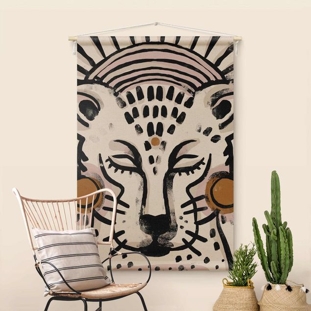 Wandbehang Stoffbild Gepard mit Perlenohrringen Illustration
