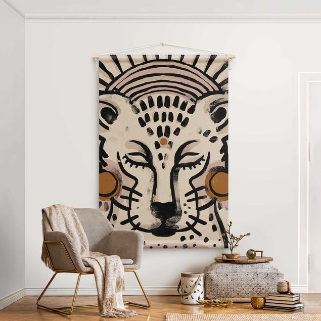 Wandbehang Tuch Gepard mit Perlenohrringen Illustration