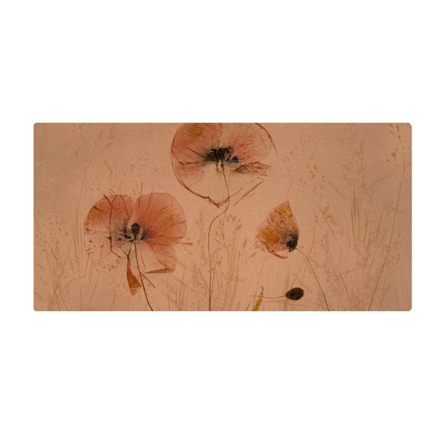 Kork-Teppich - Getrocknete Mohnblüten mit zarten Gräsern - Querformat 2:1