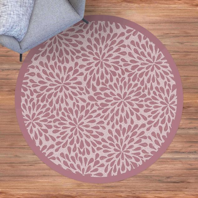 Moderner Teppich Gezeichnete Blüten aus Tropfen mit Rahmen