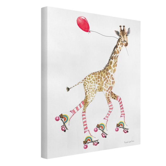 Leinwandbild - Giraffe auf Freudenfahrt - Hochformat 3:4