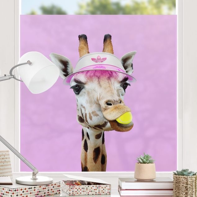 Tier Fensterbilder Giraffe beim Tennis