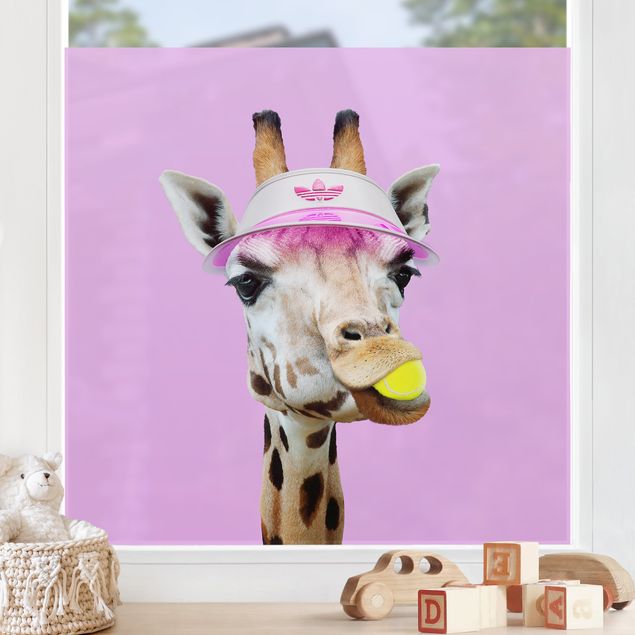 bunte Fensterfolie Giraffe beim Tennis