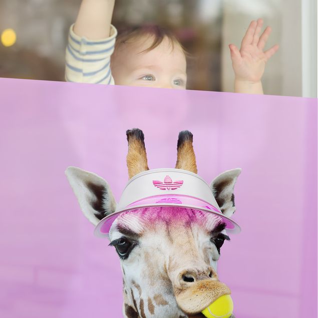 Fensterbilder selbstklebend Giraffe beim Tennis
