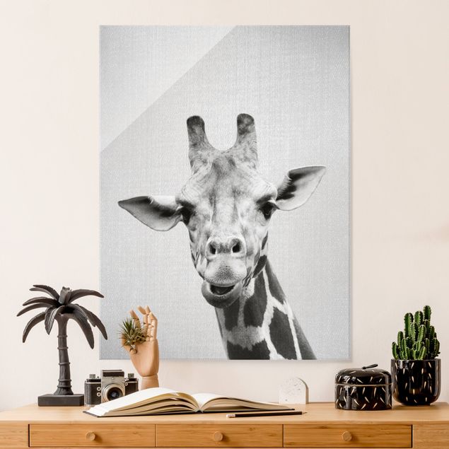 XXL Glasbilder Giraffe Gundel Schwarz Weiß