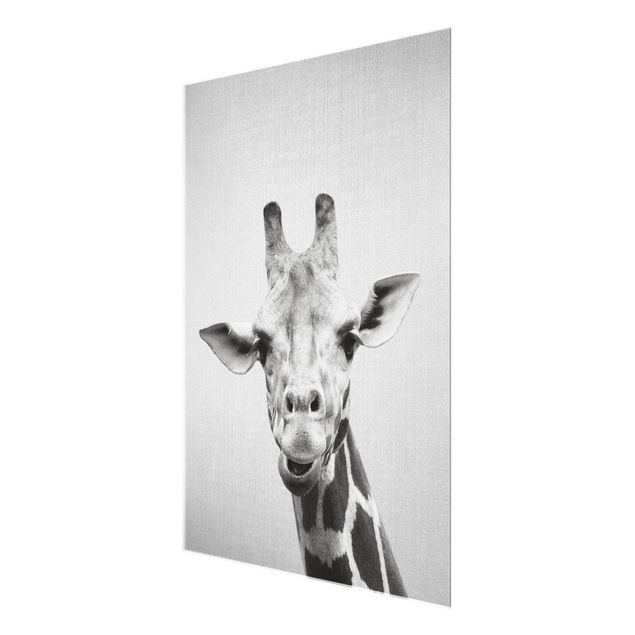 Glasbild - Giraffe Gundel Schwarz Weiß - Hochformat