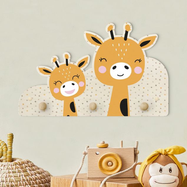 Kindergarderobe Holz - Giraffe mit Babygiraffe