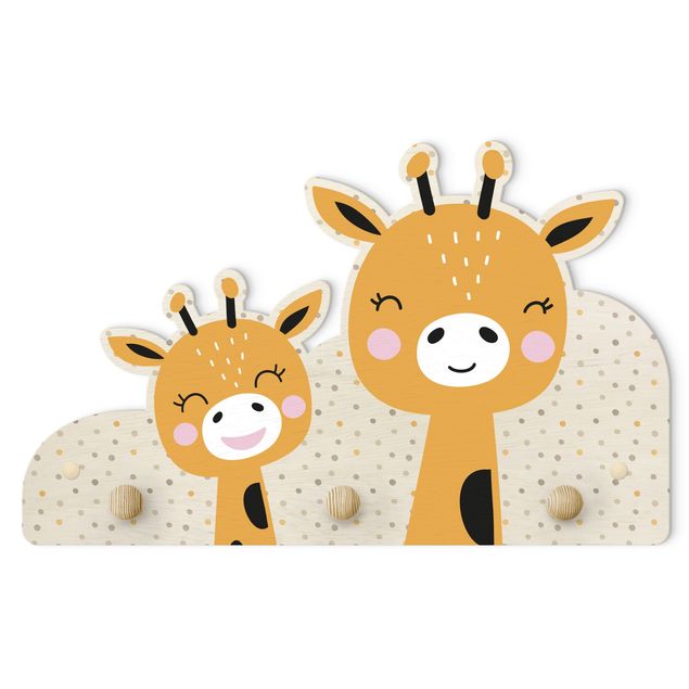Kindergarderobe Holz - Giraffe mit Babygiraffe