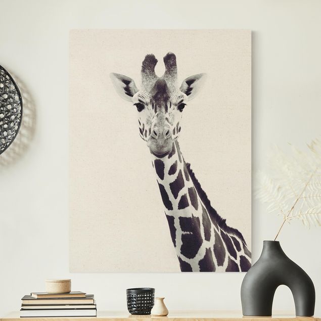 Leinwandbilder Gold Canvas Giraffen Portrait in Schwarz-weiß