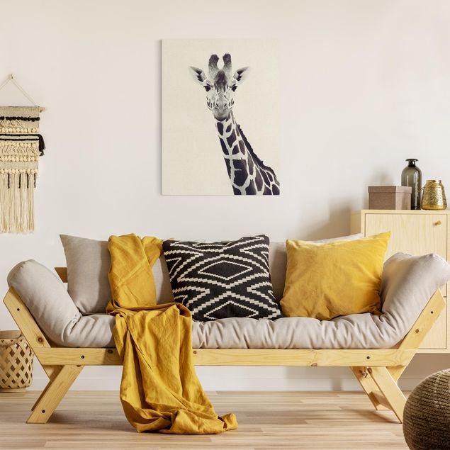schwarz-weiß Bilder auf Leinwand Giraffen Portrait in Schwarz-weiß