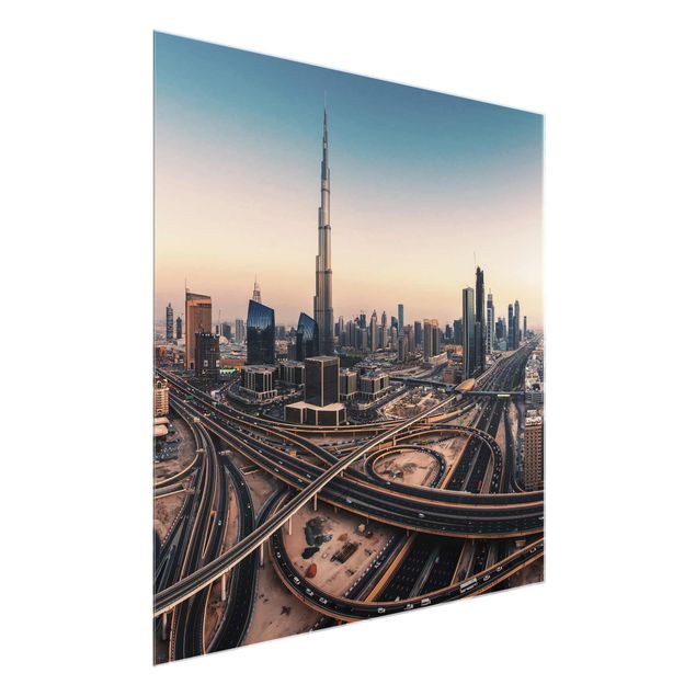 Glas Wandbilder Abendstimmung in Dubai