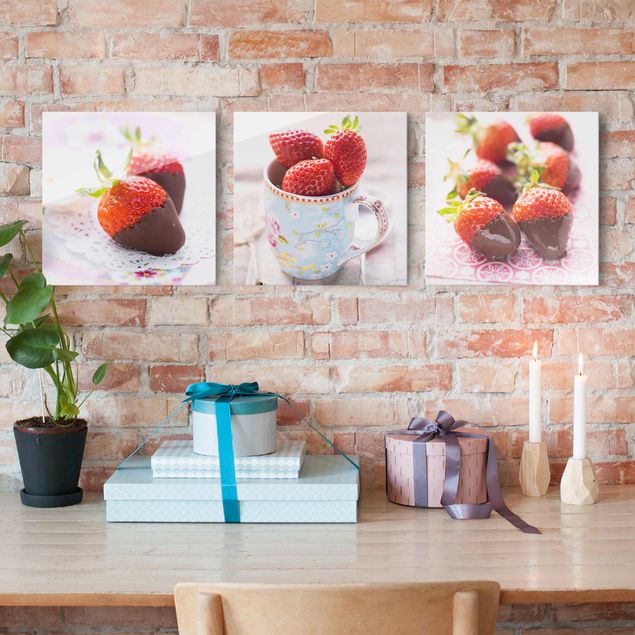 Wandbilder Erdbeeren im Schokomantel Vintage