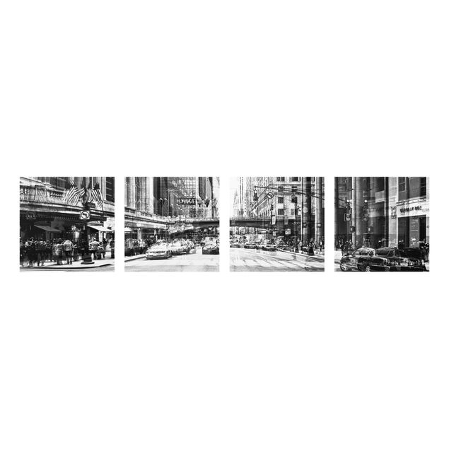 Glasbild mehrteilig - NYC Urban schwarz-weiss 4-teilig